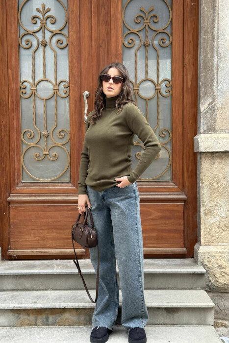 HIGH NECK SIMPLE WOMAN SWEATER OLIVE/ULLI 