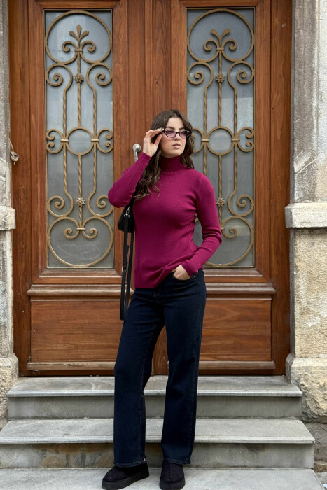HIGH NECK SIMPLE WOMAN SWEATER PURPLE/LEJLA 