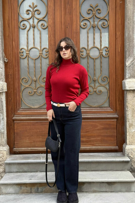 HIGH NECK SIMPLE WOMAN SWEATER RED/E KUQE - 1