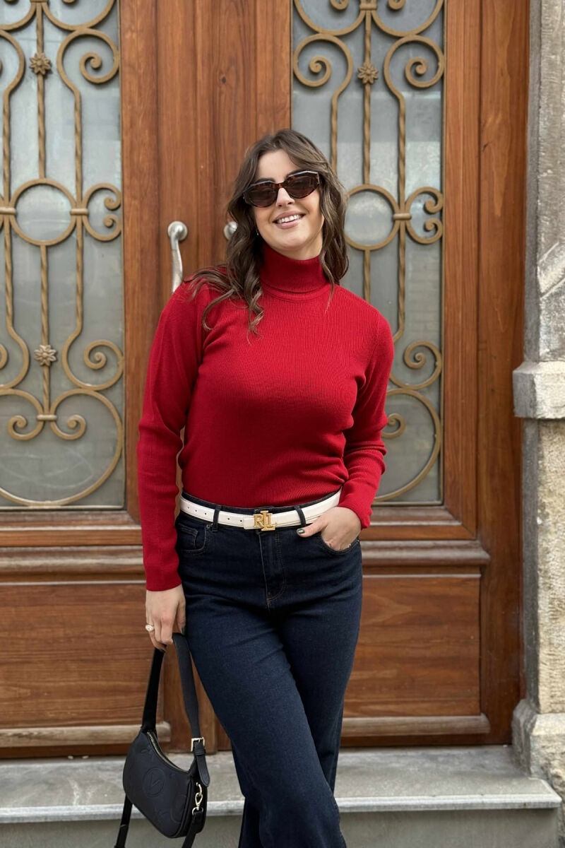 HIGH NECK SIMPLE WOMAN SWEATER RED/E KUQE - 2