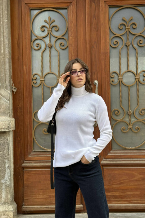 HIGH NECK SIMPLE WOMAN SWEATER WHITE-E BARDHE - 2