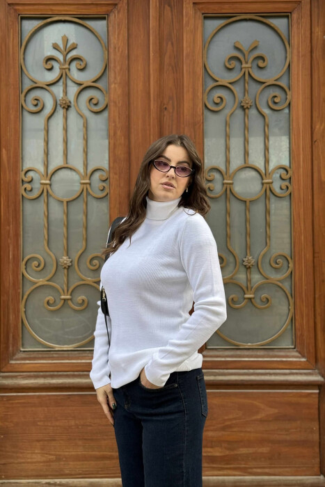 HIGH NECK SIMPLE WOMAN SWEATER WHITE-E BARDHE - 4