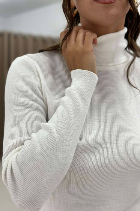 HIGH NECK SIMPLE WOMAN SWEATER WHITE-E BARDHE - 5