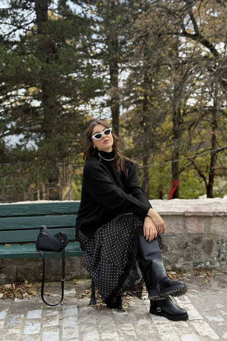 HIGH NECK SIMPLE WOMEN SWEATER BLACK/ E ZEZE - 3