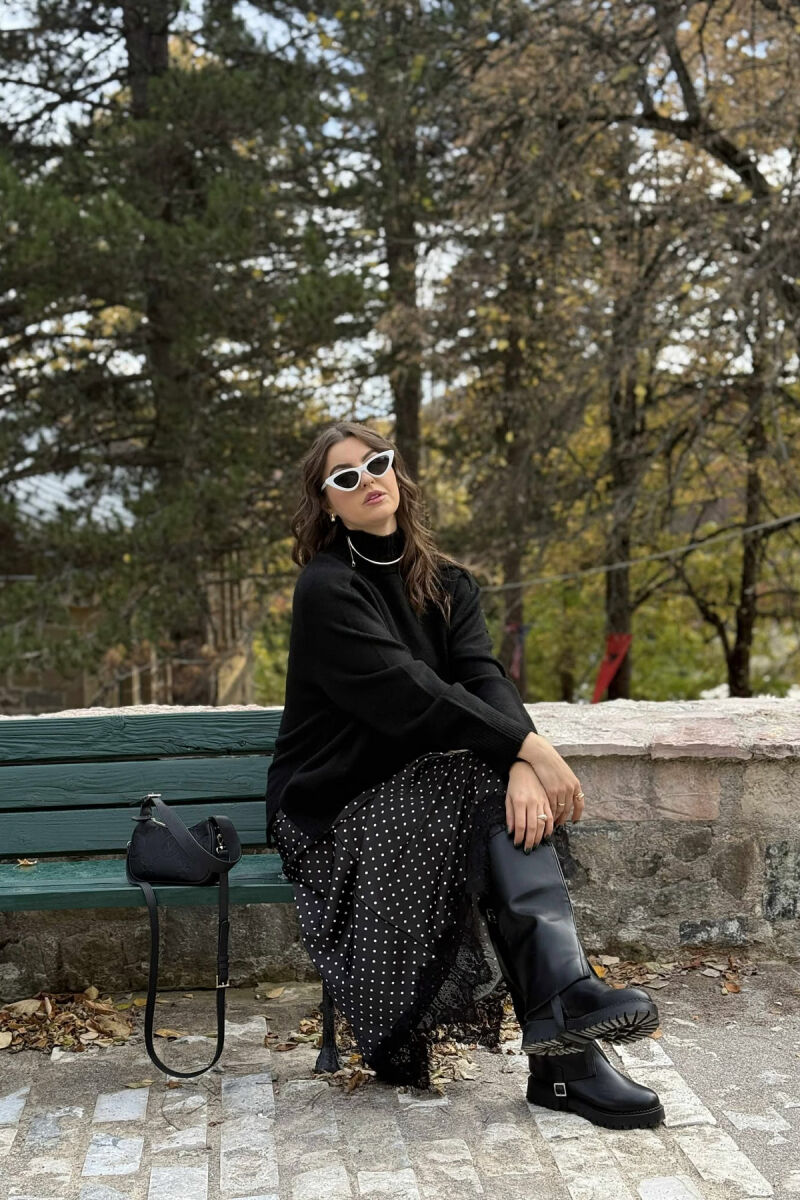 HIGH NECK SIMPLE WOMEN SWEATER BLACK/ E ZEZE - 3