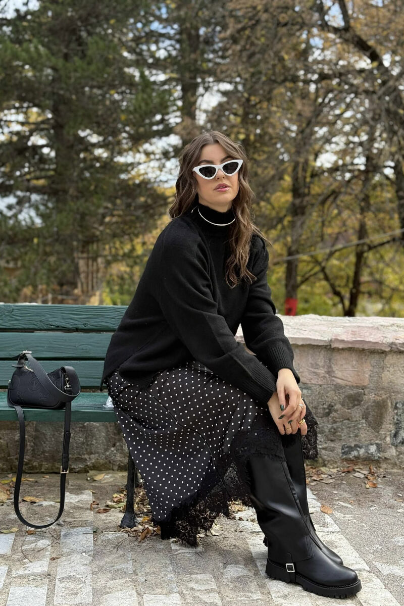 HIGH NECK SIMPLE WOMEN SWEATER BLACK/ E ZEZE - 2