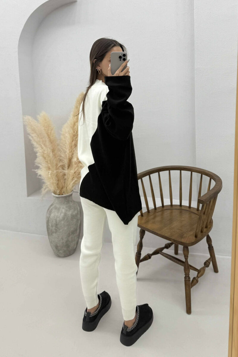 SEMI NECK SWEATER+TROUSERS KNIT WOMEN SET BLACK-WHITE/ZEBA - 4