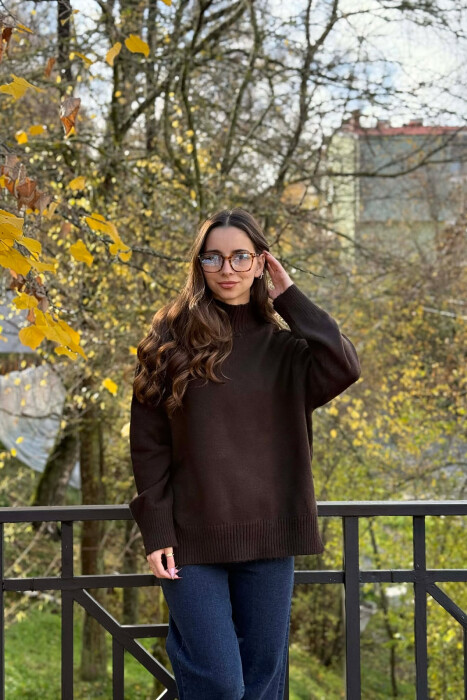 HIGH NECK SIMPLE WOMEN SWEATER CHOCOLATE/COKOLLATE 