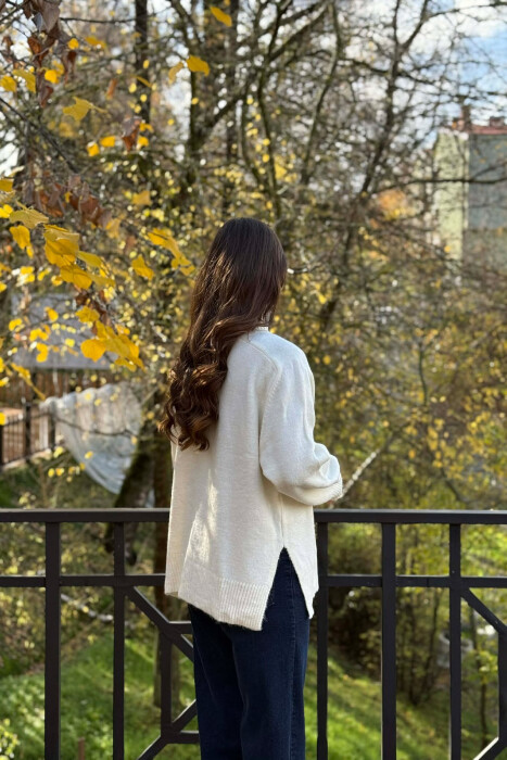 HIGH NECK SIMPLE WOMEN SWEATER CREAM/KREM - 2
