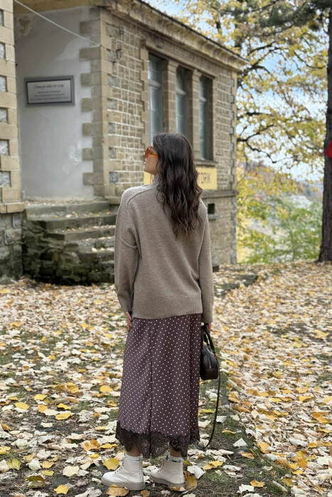 HIGH NECK SIMPLE WOMEN SWEATER DARK BEIGE/BEZHE ERRET - 4