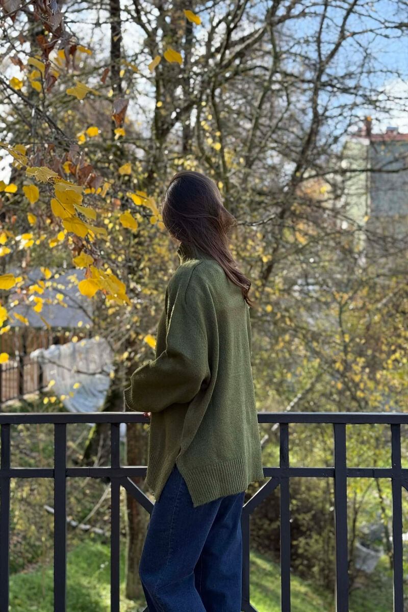 HIGH NECK SIMPLE WOMEN SWEATER GREEN/JESHILE - 2