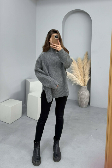 HIGH NECK SIMPLE WOMEN SWEATER GREY/GRI 