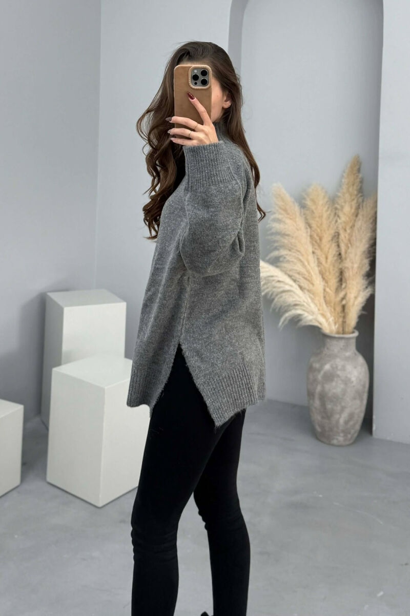 HIGH NECK SIMPLE WOMEN SWEATER GREY/GRI - 2