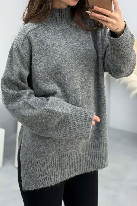 HIGH NECK SIMPLE WOMEN SWEATER GREY/GRI - 4