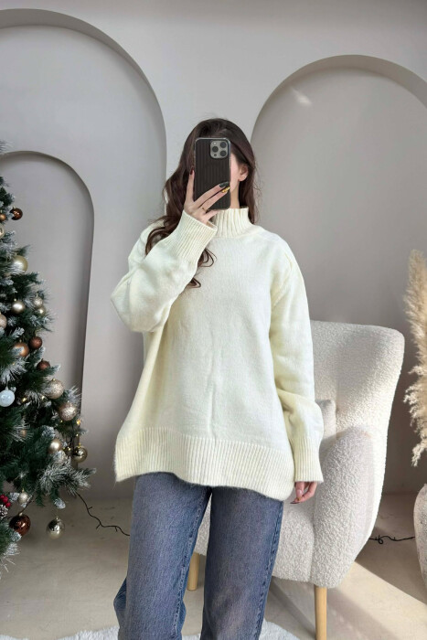 HIGH NECK SIMPLE WOMEN SWEATER LIGHT BEIGE/BZHZB - 3