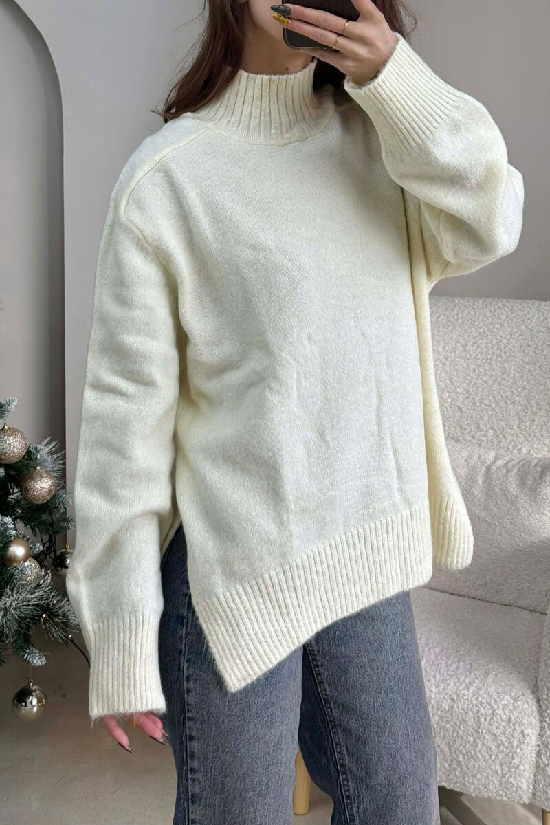 HIGH NECK SIMPLE WOMEN SWEATER LIGHT BEIGE/BZHZB - 4