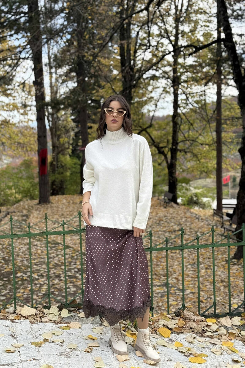 HIGH NECK SIMPLE WOMEN SWEATER WHITE-E BARDHE - 1