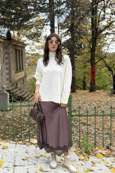 HIGH NECK SIMPLE WOMEN SWEATER WHITE-E BARDHE - 2