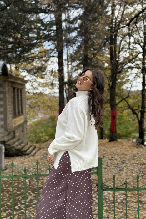 HIGH NECK SIMPLE WOMEN SWEATER WHITE-E BARDHE - 4