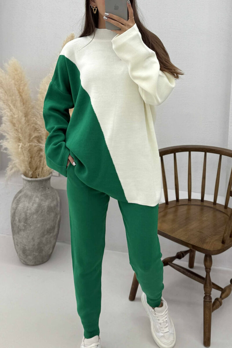 SEMI NECK SWEATER+TROUSERS KNIT WOMEN SET WHITE/GREEN-BAJE - 4