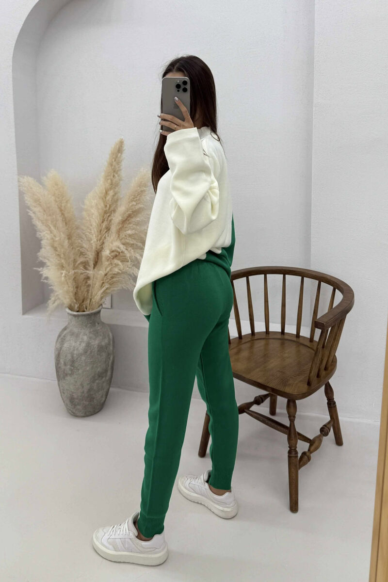 SEMI NECK SWEATER+TROUSERS KNIT WOMEN SET WHITE/GREEN-BAJE - 3