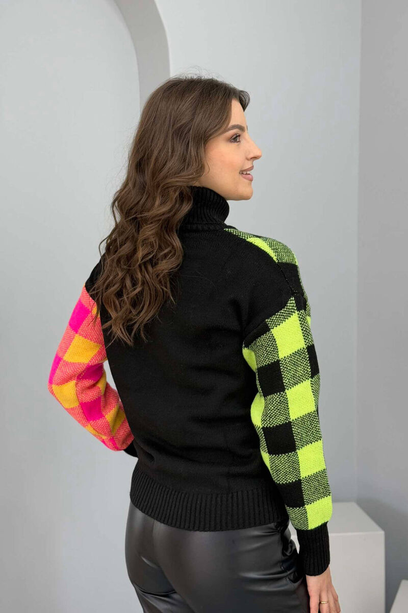 HIGH NECK SQUARE DESIGN WOMEN SWEATER BLACK/ E ZEZE - 2
