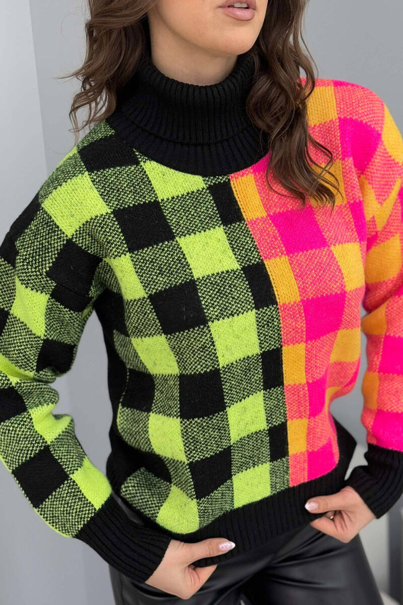 HIGH NECK SQUARE DESIGN WOMEN SWEATER BLACK/ E ZEZE - 3