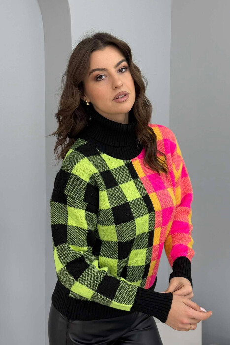 HIGH NECK SQUARE DESIGN WOMEN SWEATER BLACK/ E ZEZE - 4