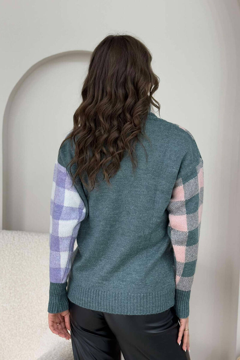 HIGH NECK SQUARE DESIGN WOMEN SWEATER BLUE STONE/GK - 3