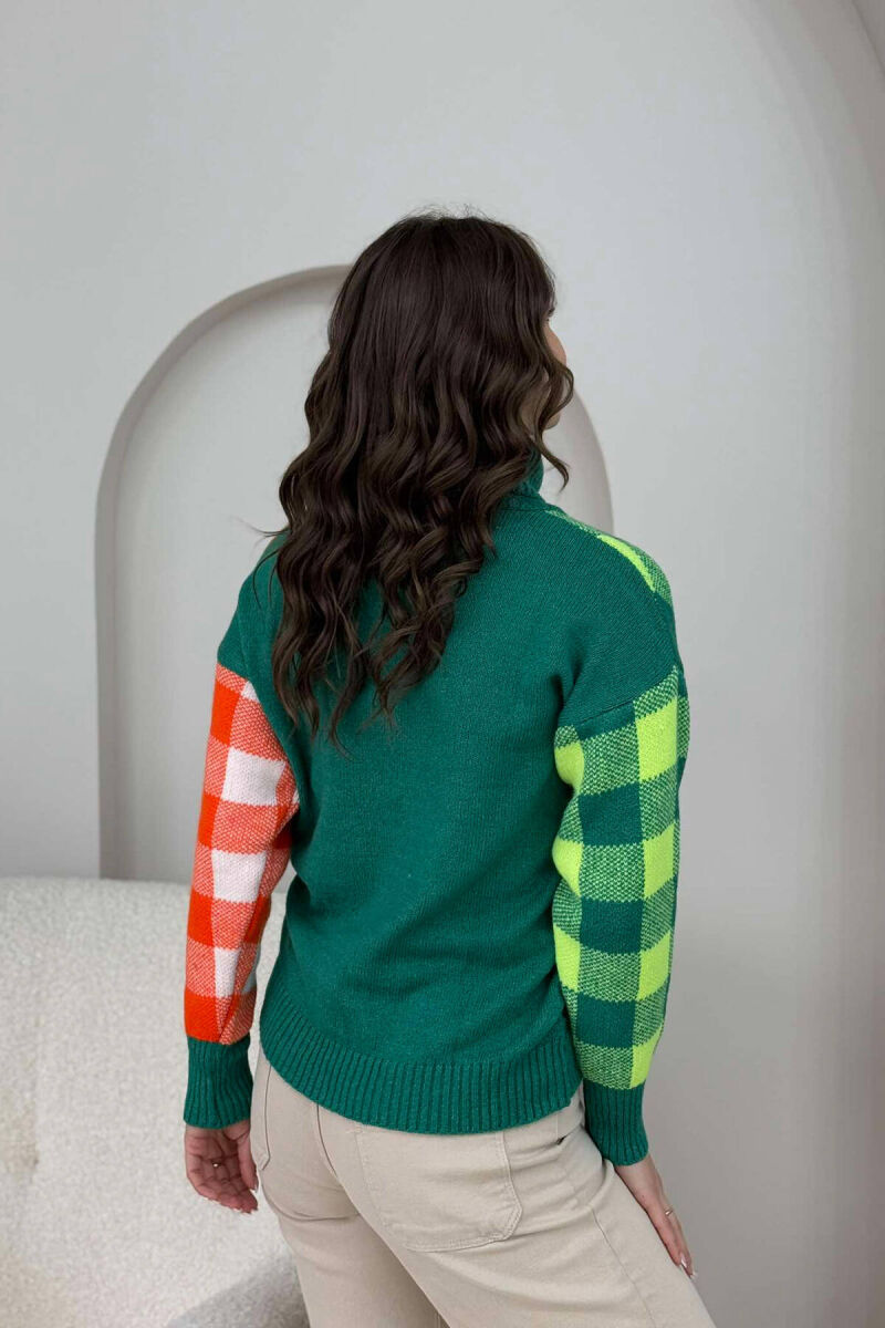 HIGH NECK SQUARE DESIGN WOMEN SWEATER GREEN/JESHILE - 2