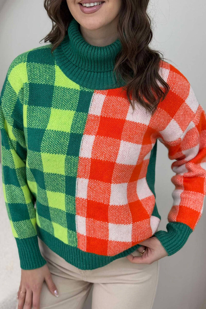 HIGH NECK SQUARE DESIGN WOMEN SWEATER GREEN/JESHILE - 3