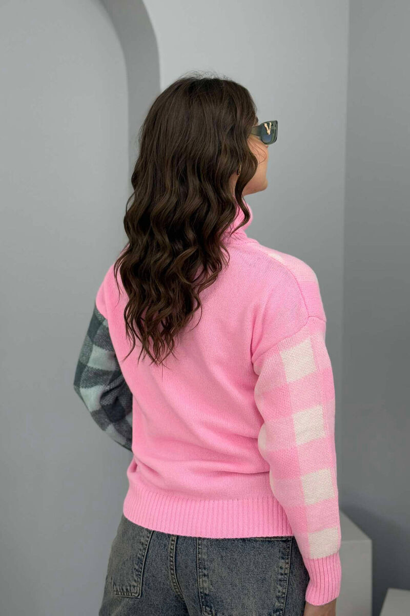 HIGH NECK SQUARE DESIGN WOMEN SWEATER PINK/ROZE - 3