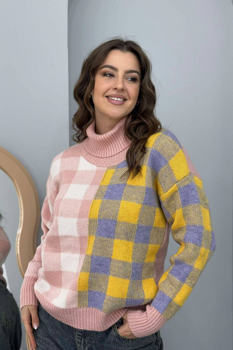 HIGH NECK SQUARE DESIGN WOMEN SWEATER POWDER/PUDER - 2