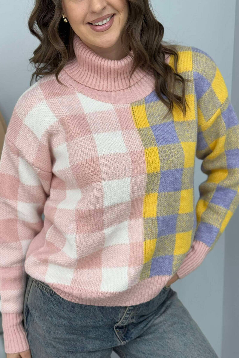HIGH NECK SQUARE DESIGN WOMEN SWEATER POWDER/PUDER - 3