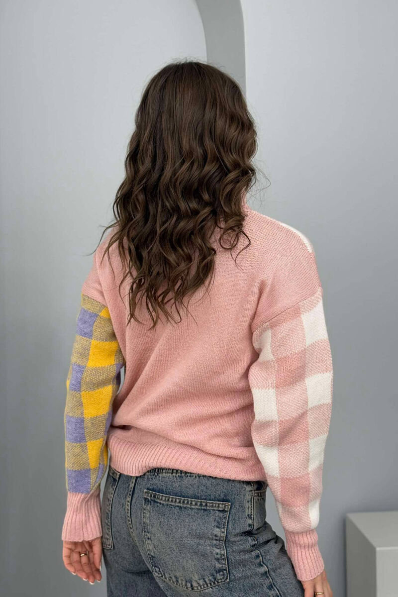 HIGH NECK SQUARE DESIGN WOMEN SWEATER POWDER/PUDER - 4