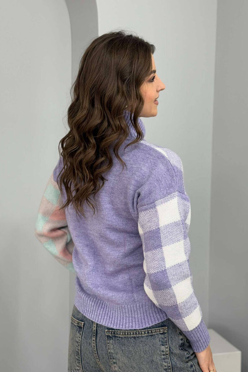 HIGH NECK SQUARE DESIGN WOMEN SWEATER PURPLE/LEJLA - 2