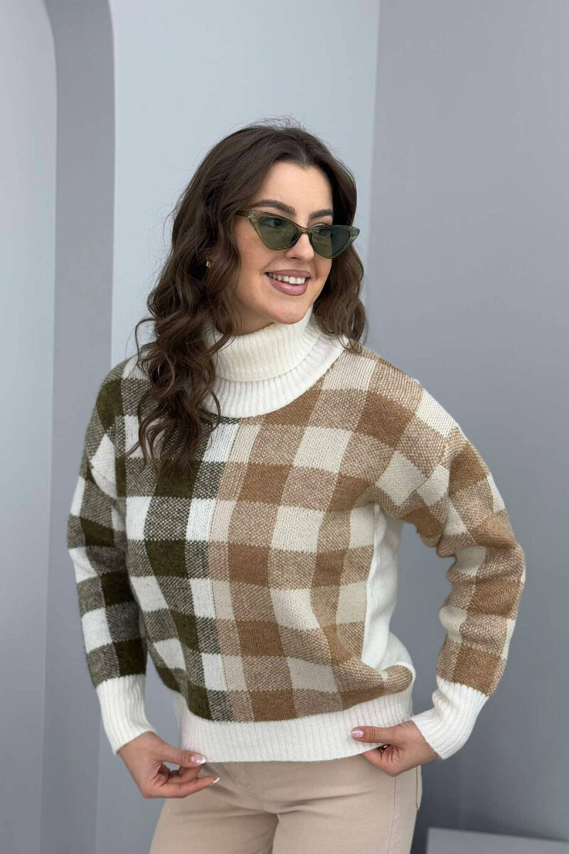 HIGH NECK SQUARE DESIGN WOMEN SWEATER WHITE-E BARDHE - 1