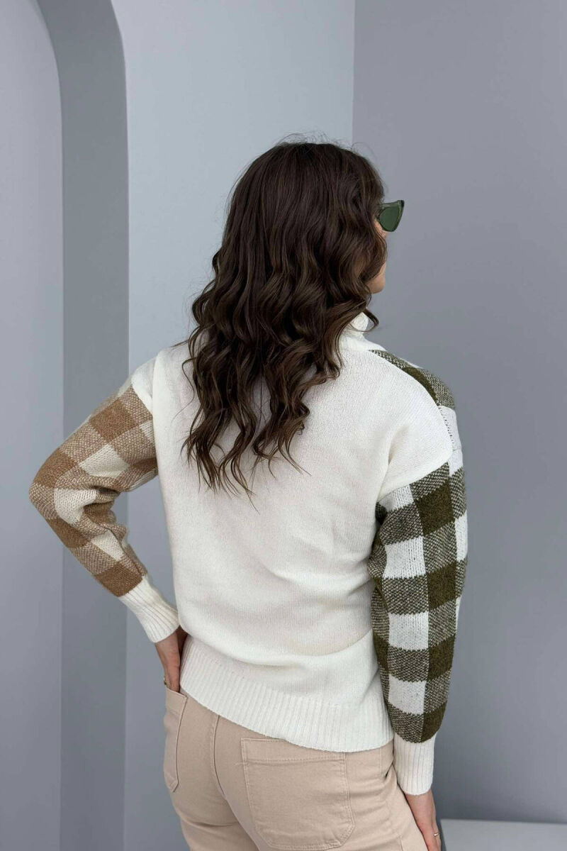 HIGH NECK SQUARE DESIGN WOMEN SWEATER WHITE-E BARDHE - 2