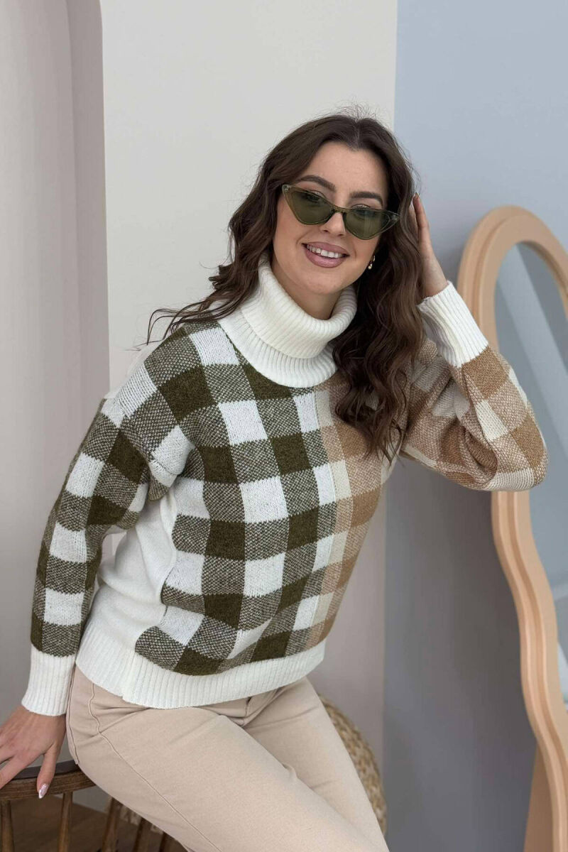 HIGH NECK SQUARE DESIGN WOMEN SWEATER WHITE-E BARDHE - 3