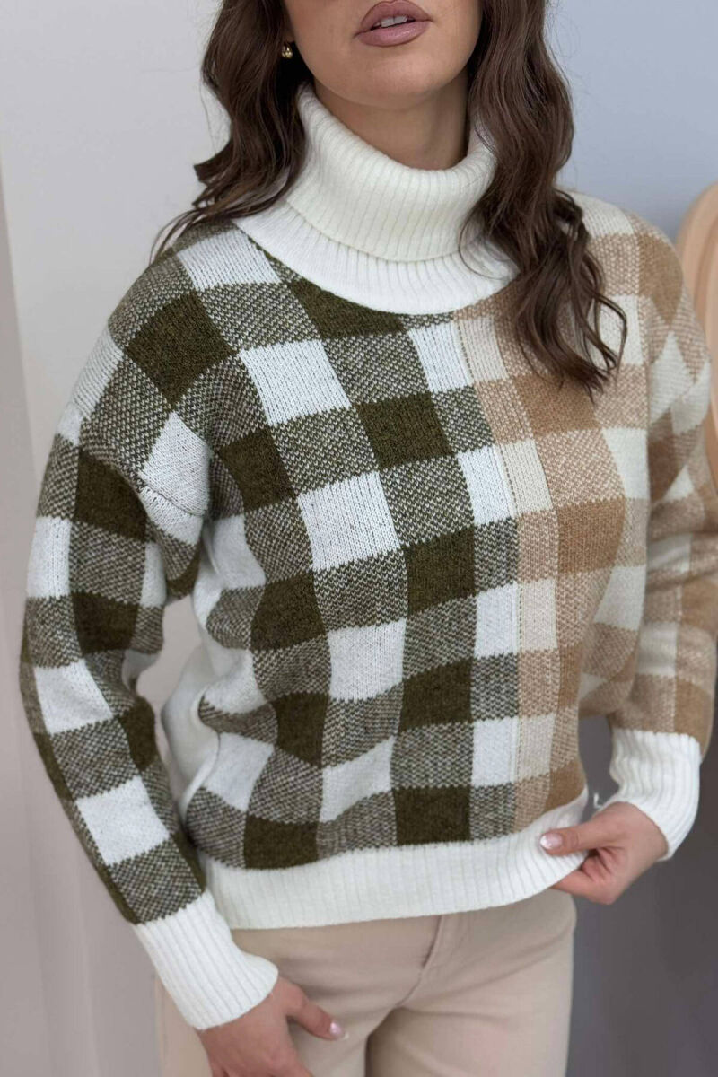 HIGH NECK SQUARE DESIGN WOMEN SWEATER WHITE-E BARDHE - 5