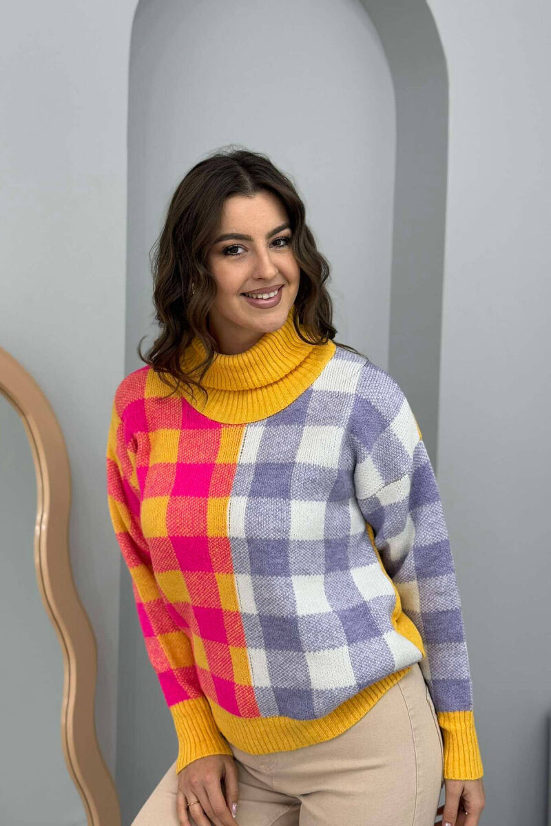 HIGH NECK SQUARE DESIGN WOMEN SWEATER YELLOW/E VERDHE - 3