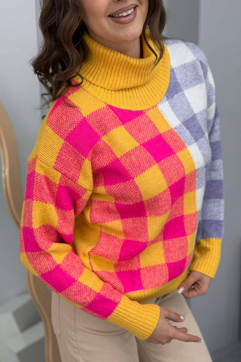 HIGH NECK SQUARE DESIGN WOMEN SWEATER YELLOW/E VERDHE - 4