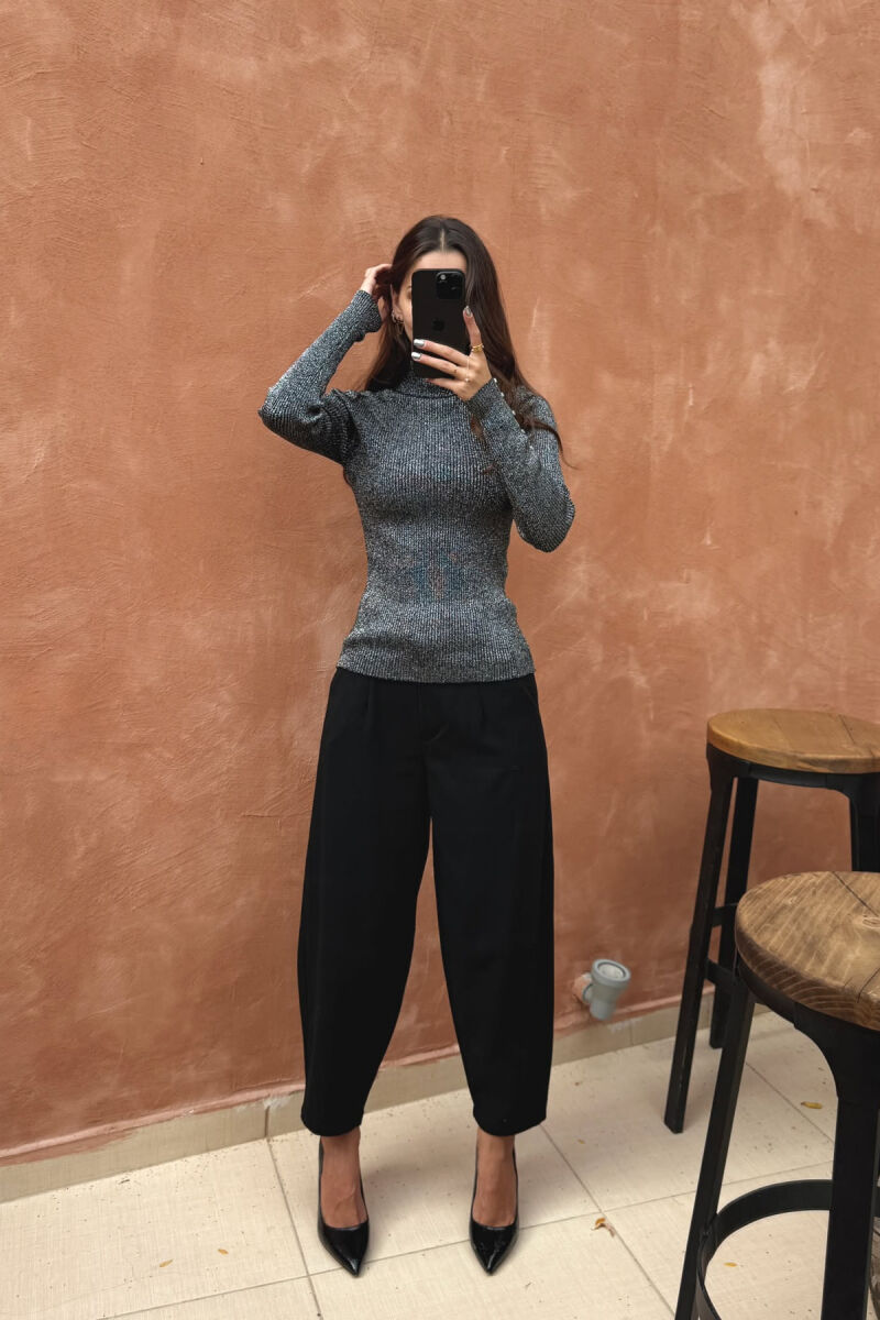 HIGH NECK STONES DETAIL SHINY WOMEN SWEATER BLACK/ E ZEZE - 2