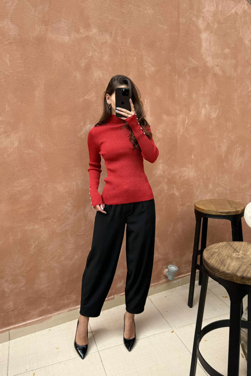 HIGH NECK STONES DETAIL SHINY WOMEN SWEATER RED/E KUQE - 1