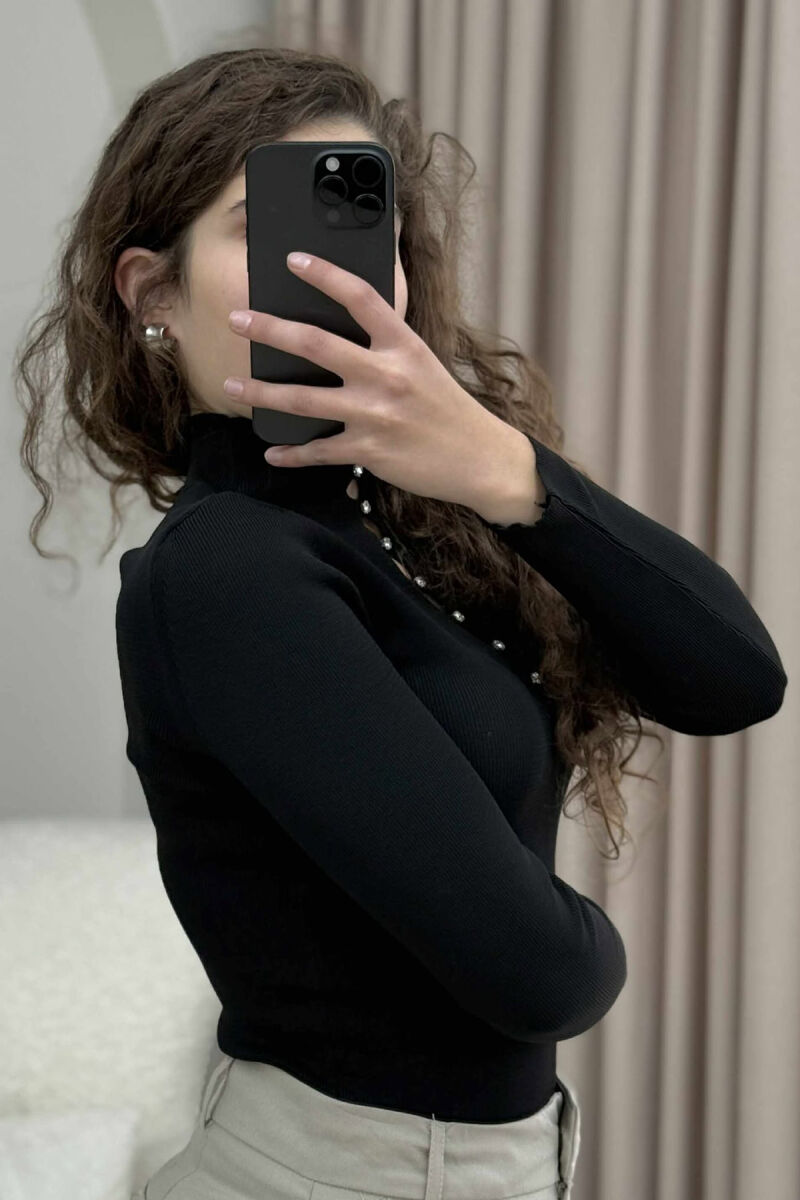 HIGH NECK STONES DETAIL WOMEN SWEATER BLACK/ E ZEZE - 5