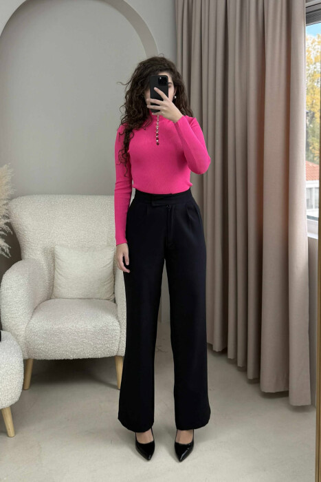 HIGH NECK STONES DETAIL WOMEN SWEATER FUCHSIA/CIKLAMI - 4