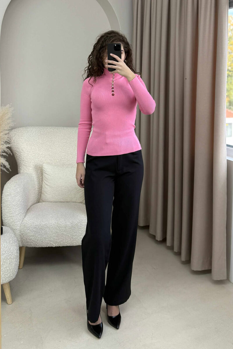 HIGH NECK STONES DETAIL WOMEN SWEATER PINK/ROZE - 1
