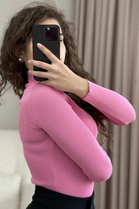 HIGH NECK STONES DETAIL WOMEN SWEATER PINK/ROZE - 3