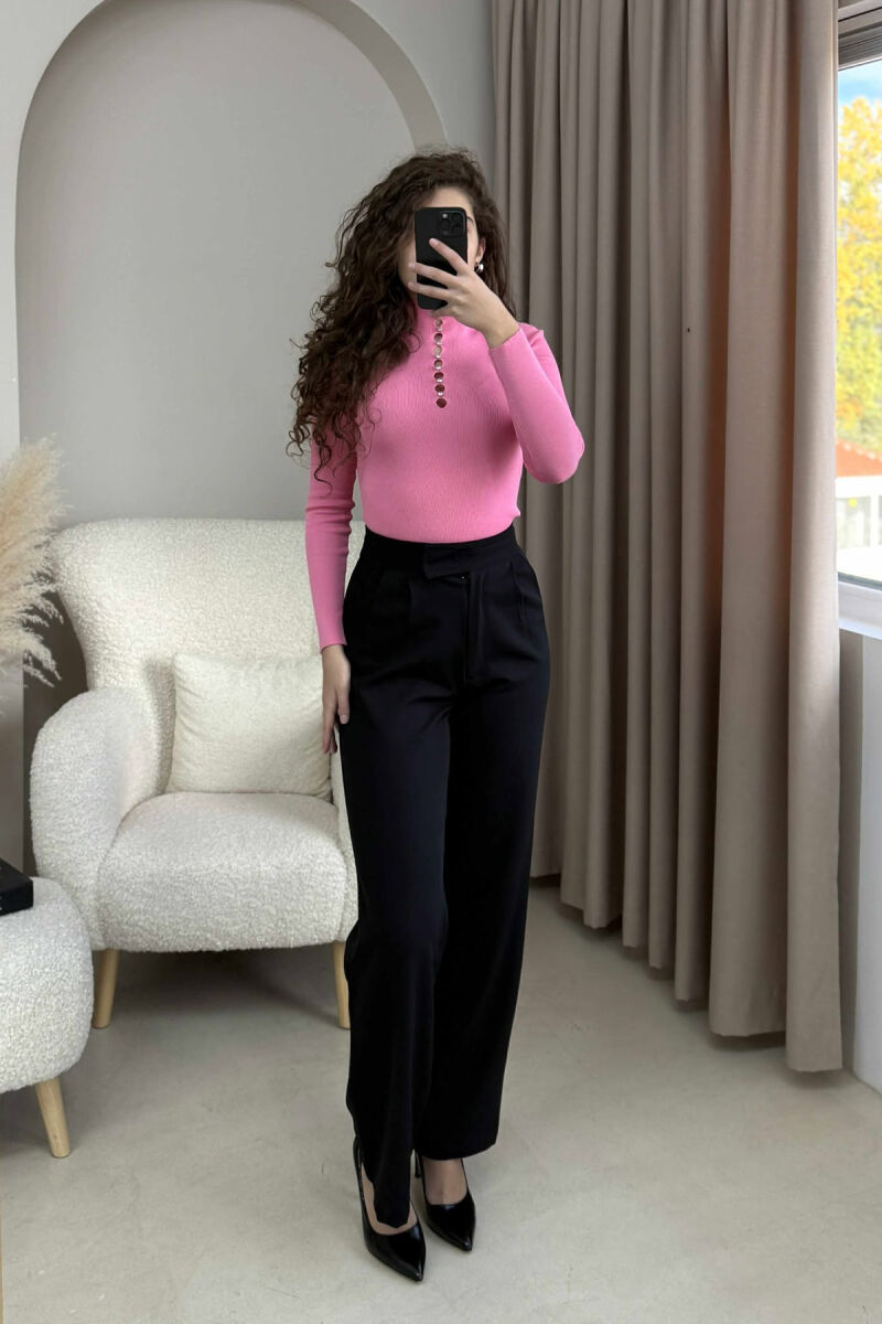 HIGH NECK STONES DETAIL WOMEN SWEATER PINK/ROZE - 4