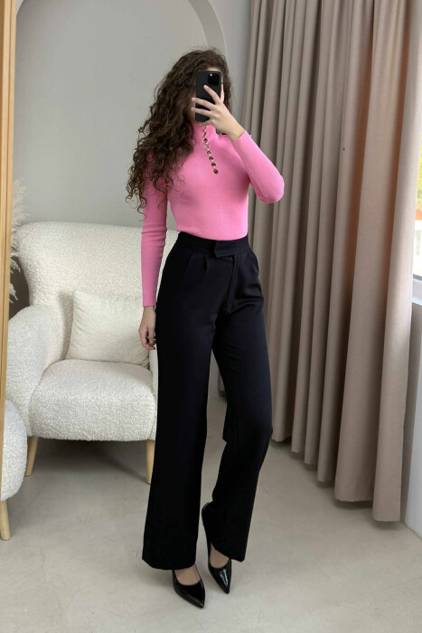 HIGH NECK STONES DETAIL WOMEN SWEATER PINK/ROZE - 5